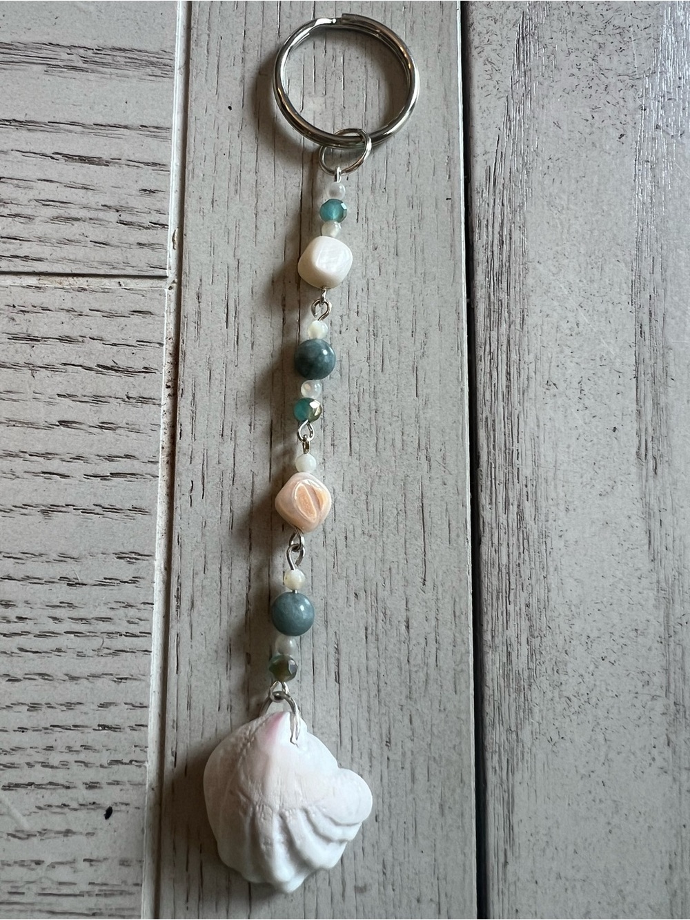 Seashell Beaded Keychain with Blue-Green Accents